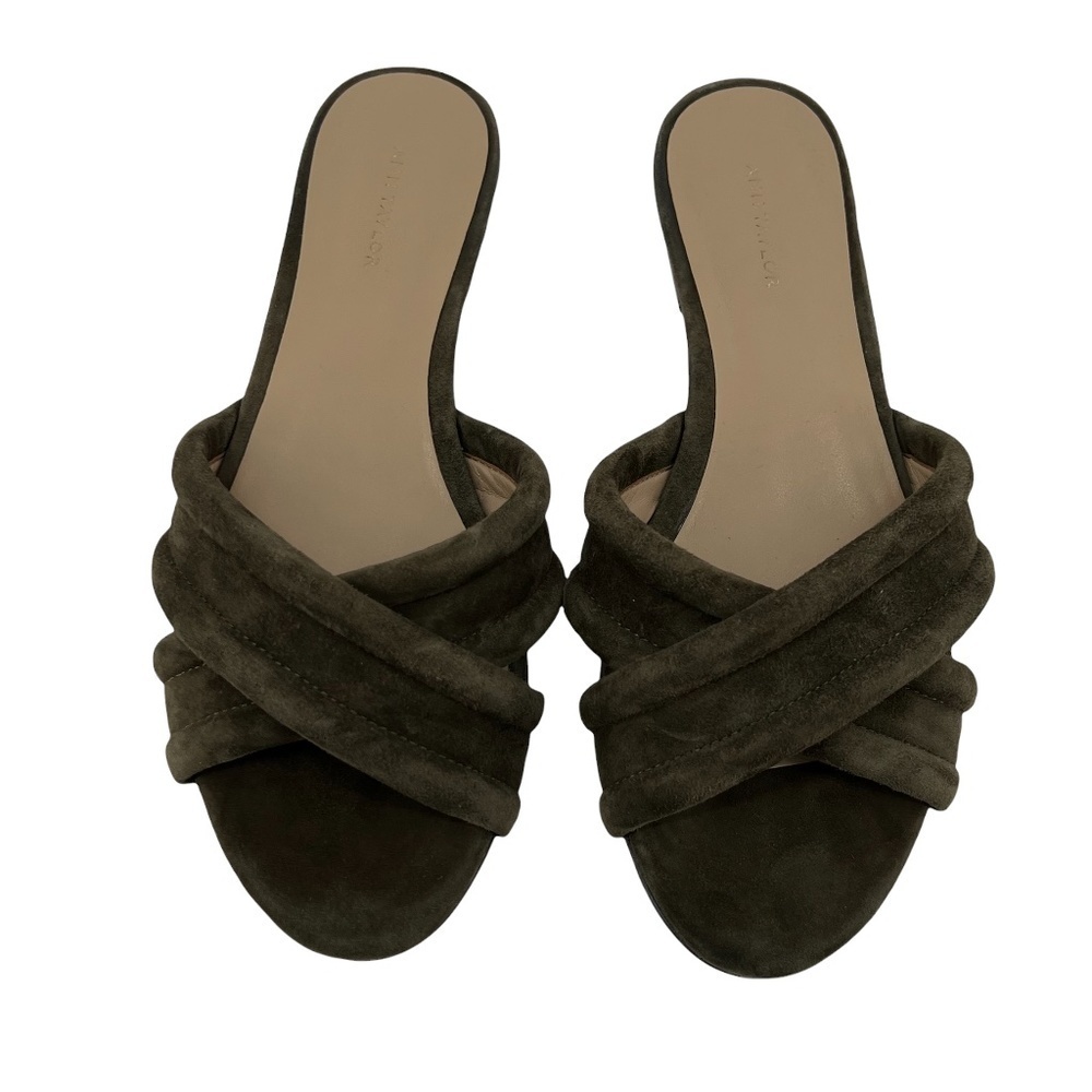 Ann Taylor Green Suede Gretel Criss Cross Slide Sandals Size 6 1/2 Women’s
